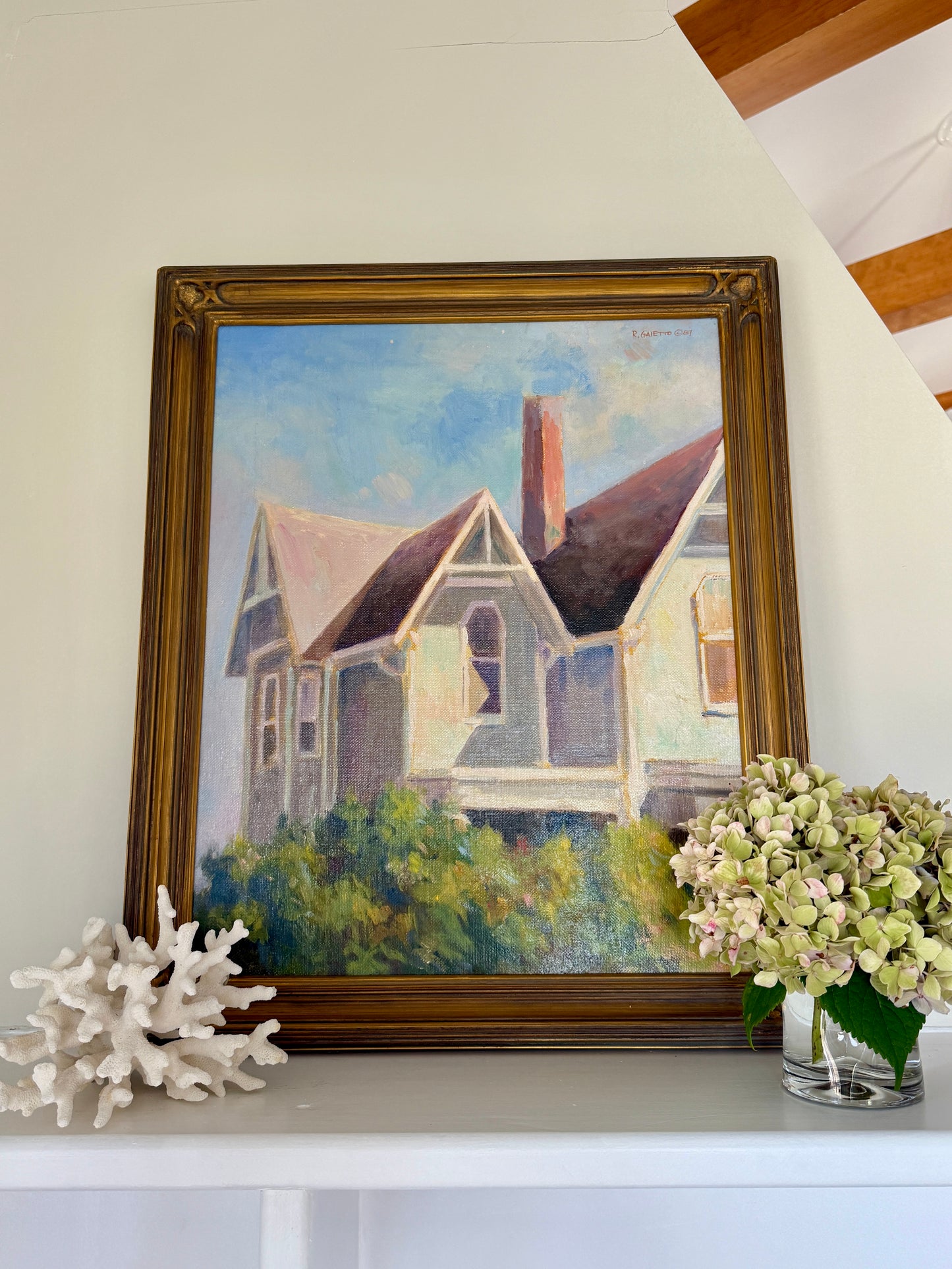 Remo Ray Gaietto Gloucester Rockport MA New England House Portrait in Gold Frame