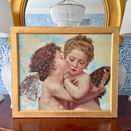 After William-Adolphe Bouguereau L'Amour et Psyche, Enfants Oil Painting in Antique Gold Frame