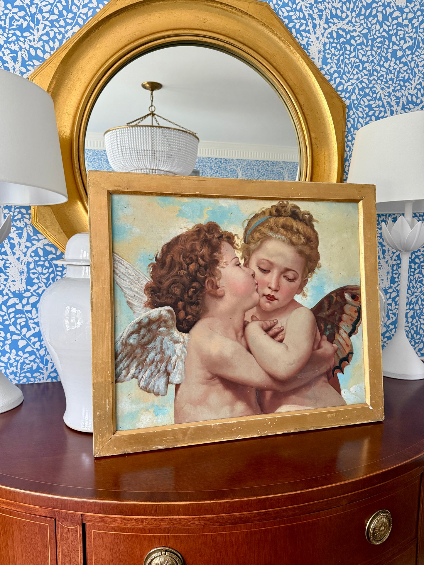 After William-Adolphe Bouguereau L'Amour et Psyche, Enfants Oil Painting in Antique Gold Frame