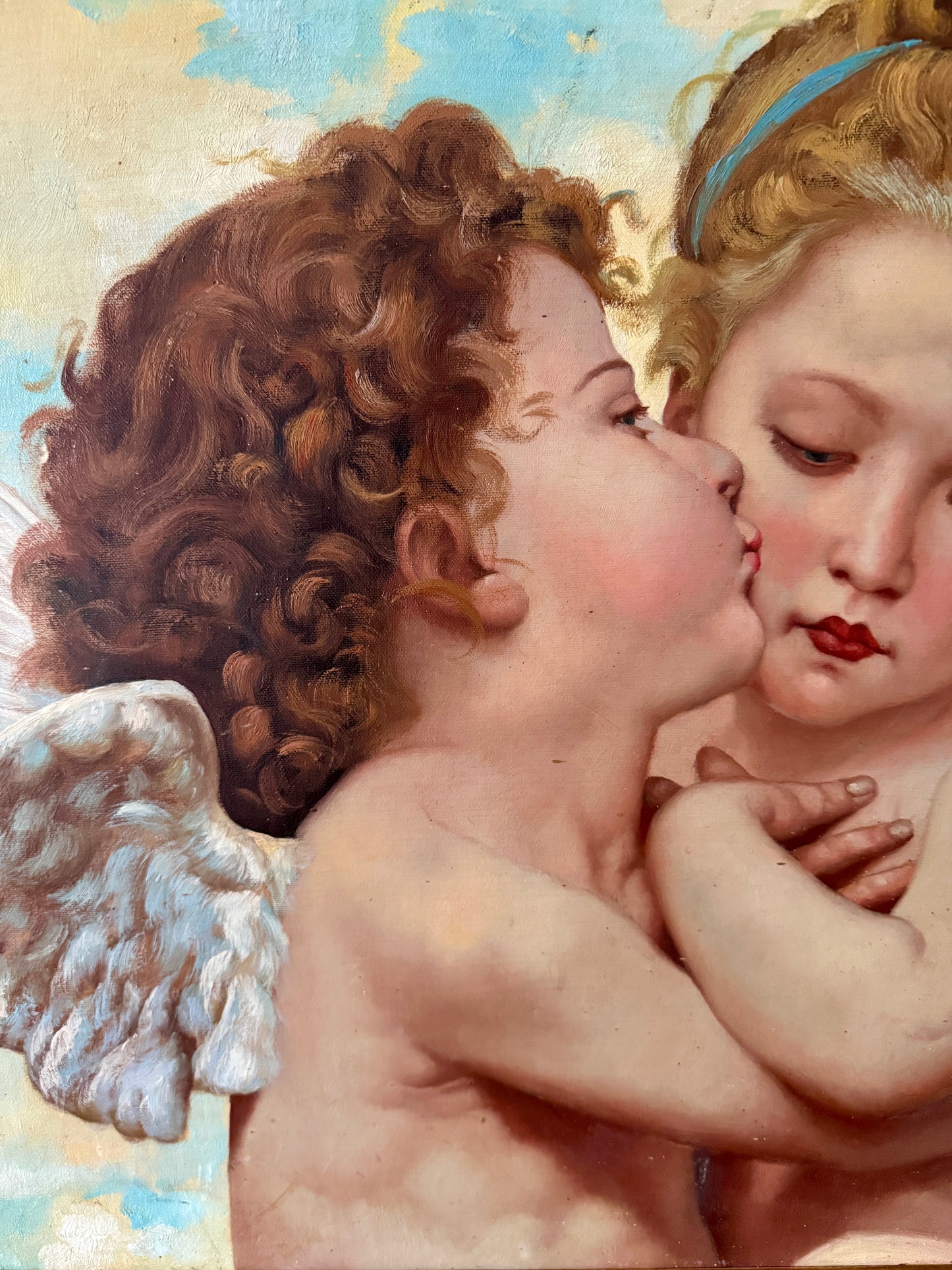 After William-Adolphe Bouguereau L'Amour et Psyche, Enfants Oil Painting in Antique Gold Frame