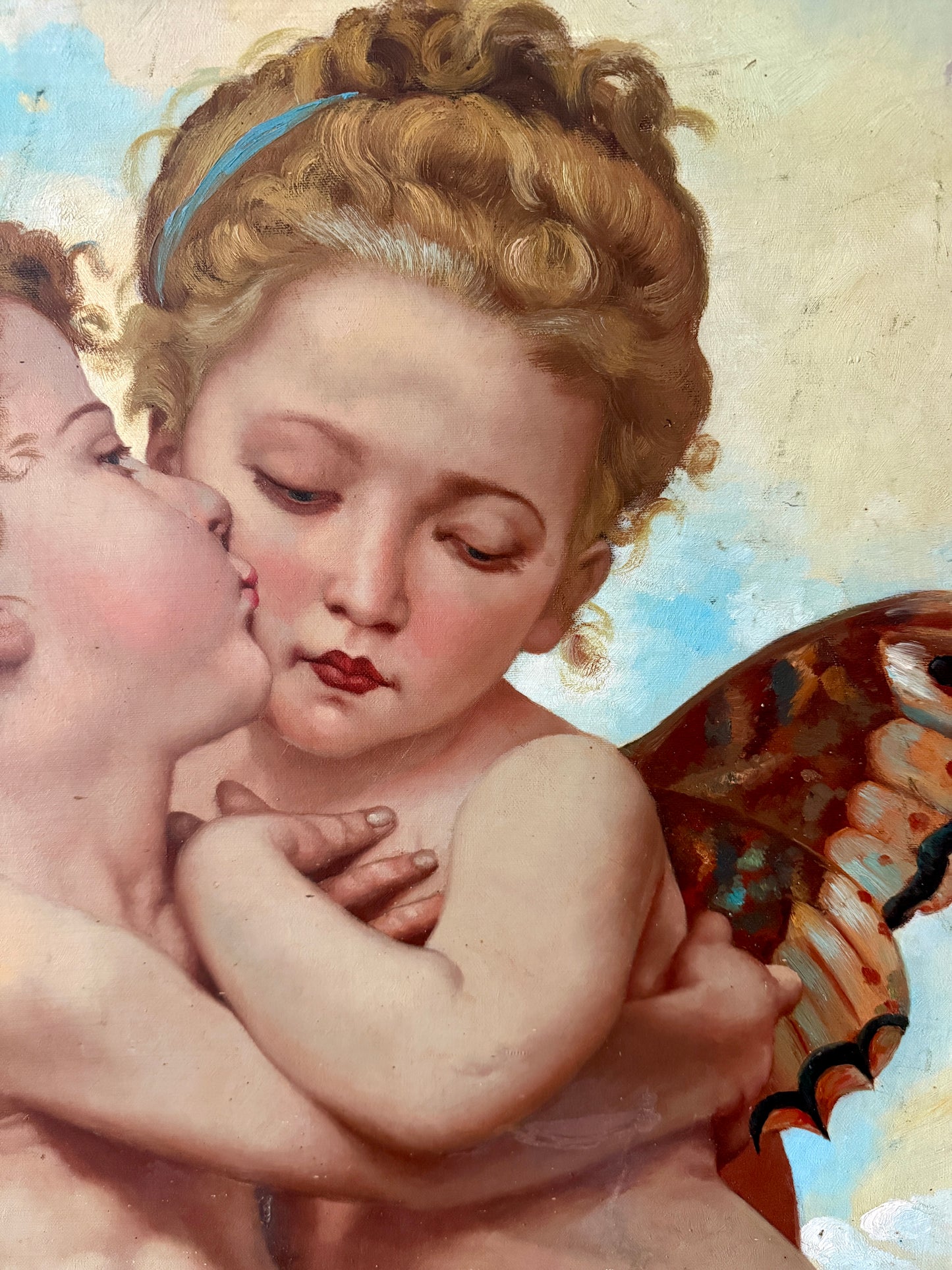 After William-Adolphe Bouguereau L'Amour et Psyche, Enfants Oil Painting in Antique Gold Frame