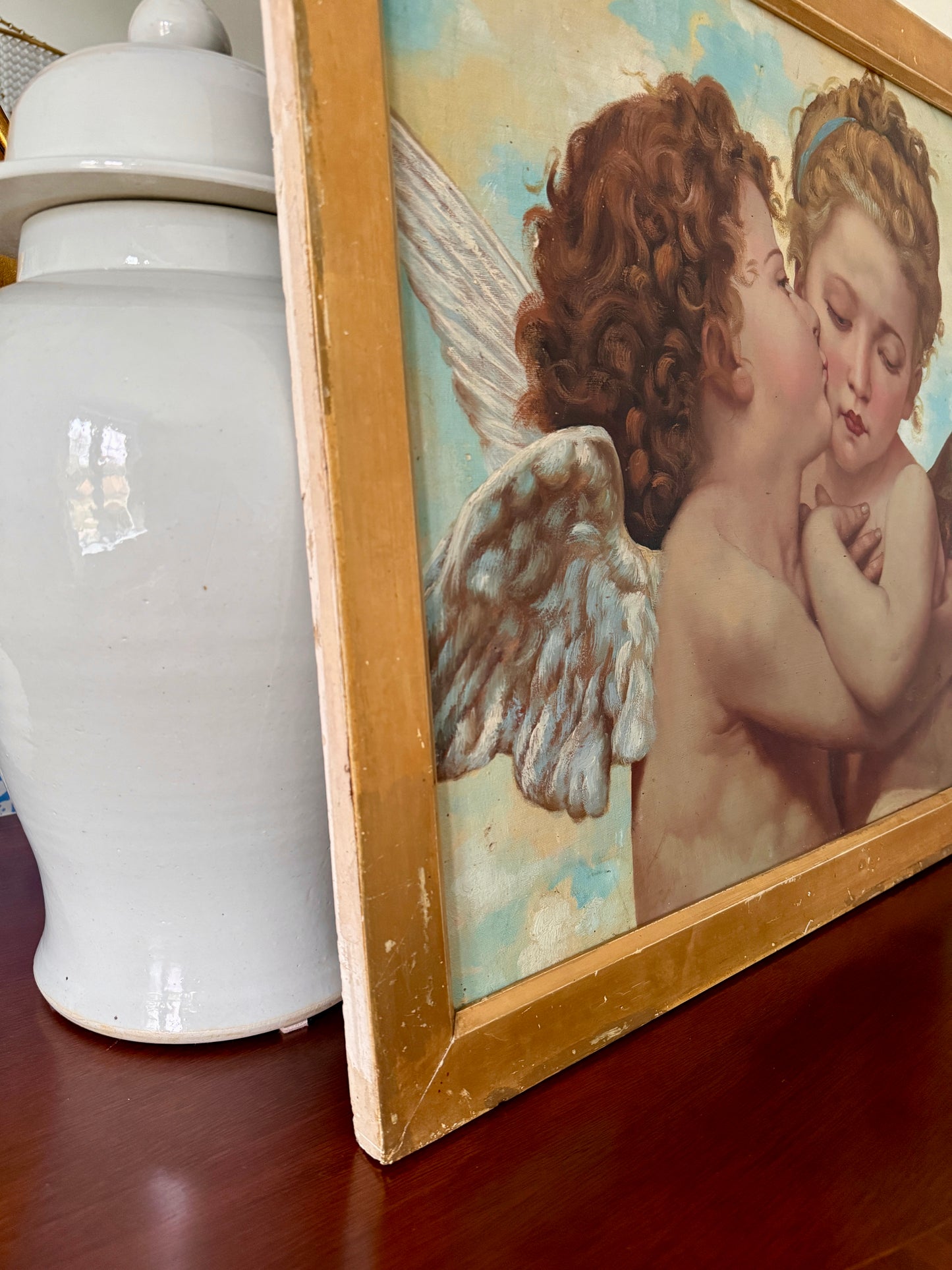 After William-Adolphe Bouguereau L'Amour et Psyche, Enfants Oil Painting in Antique Gold Frame