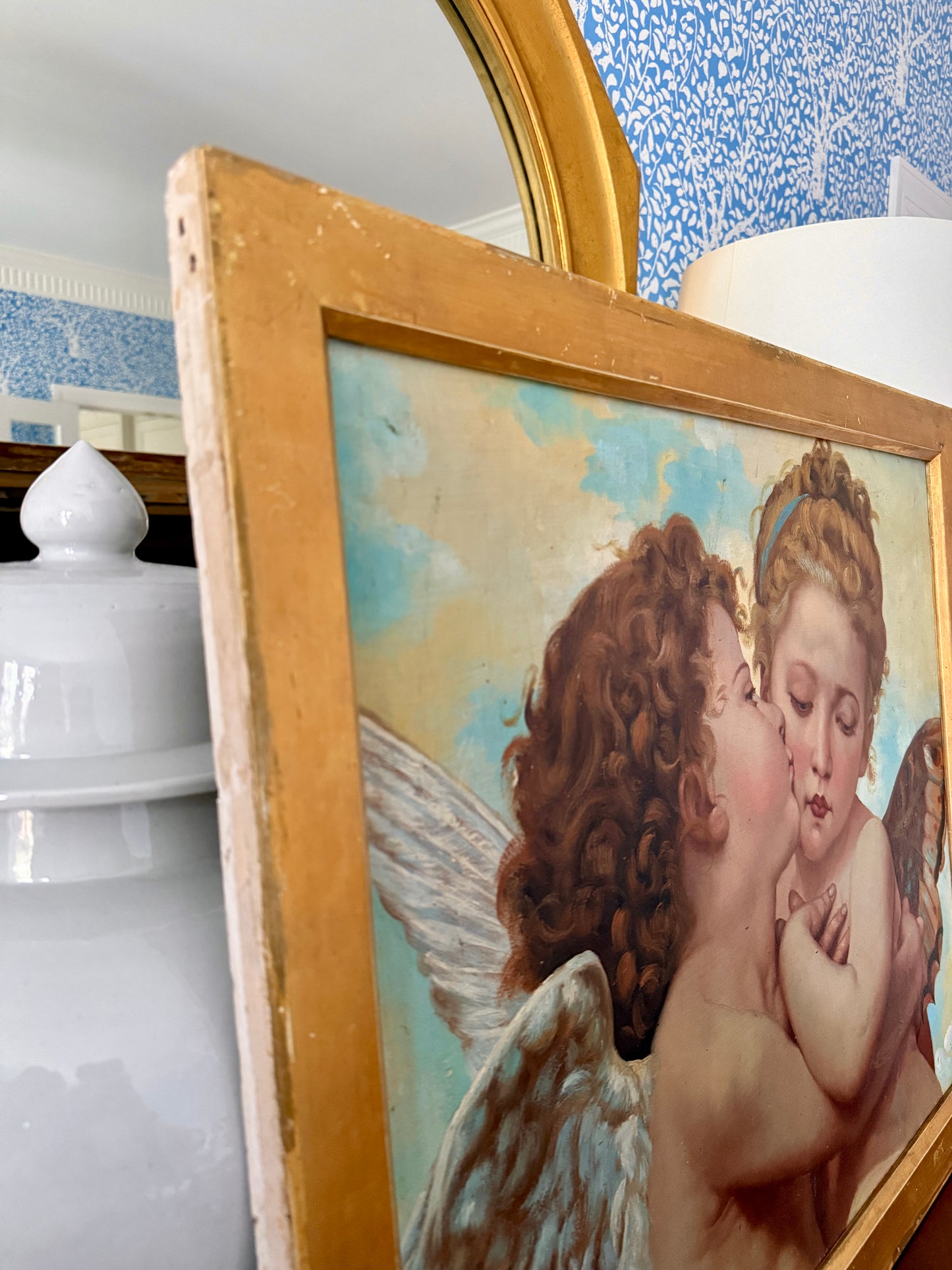 After William-Adolphe Bouguereau L'Amour et Psyche, Enfants Oil Painting in Antique Gold Frame