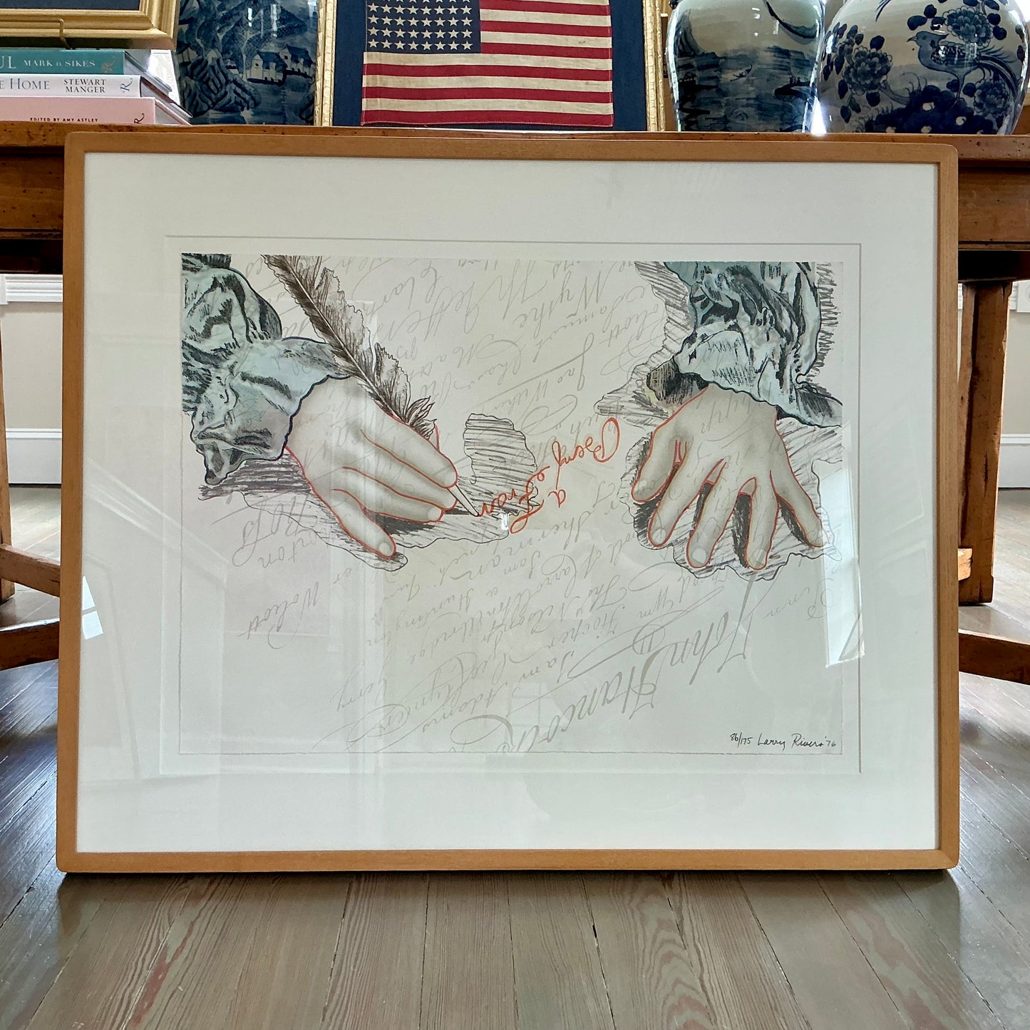 Larry Rivers Big B Signs Up Ben Franklin Bicentennial Lithograph in Wood Frame