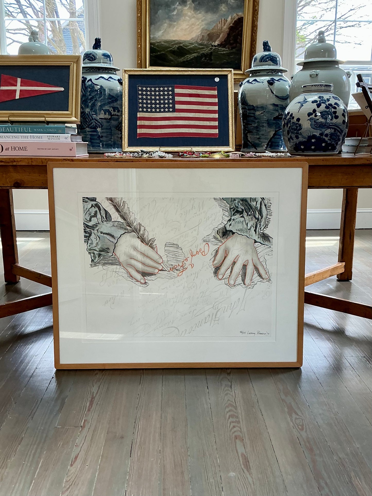 Larry Rivers Big B Signs Up Ben Franklin Bicentennial Lithograph in Wood Frame