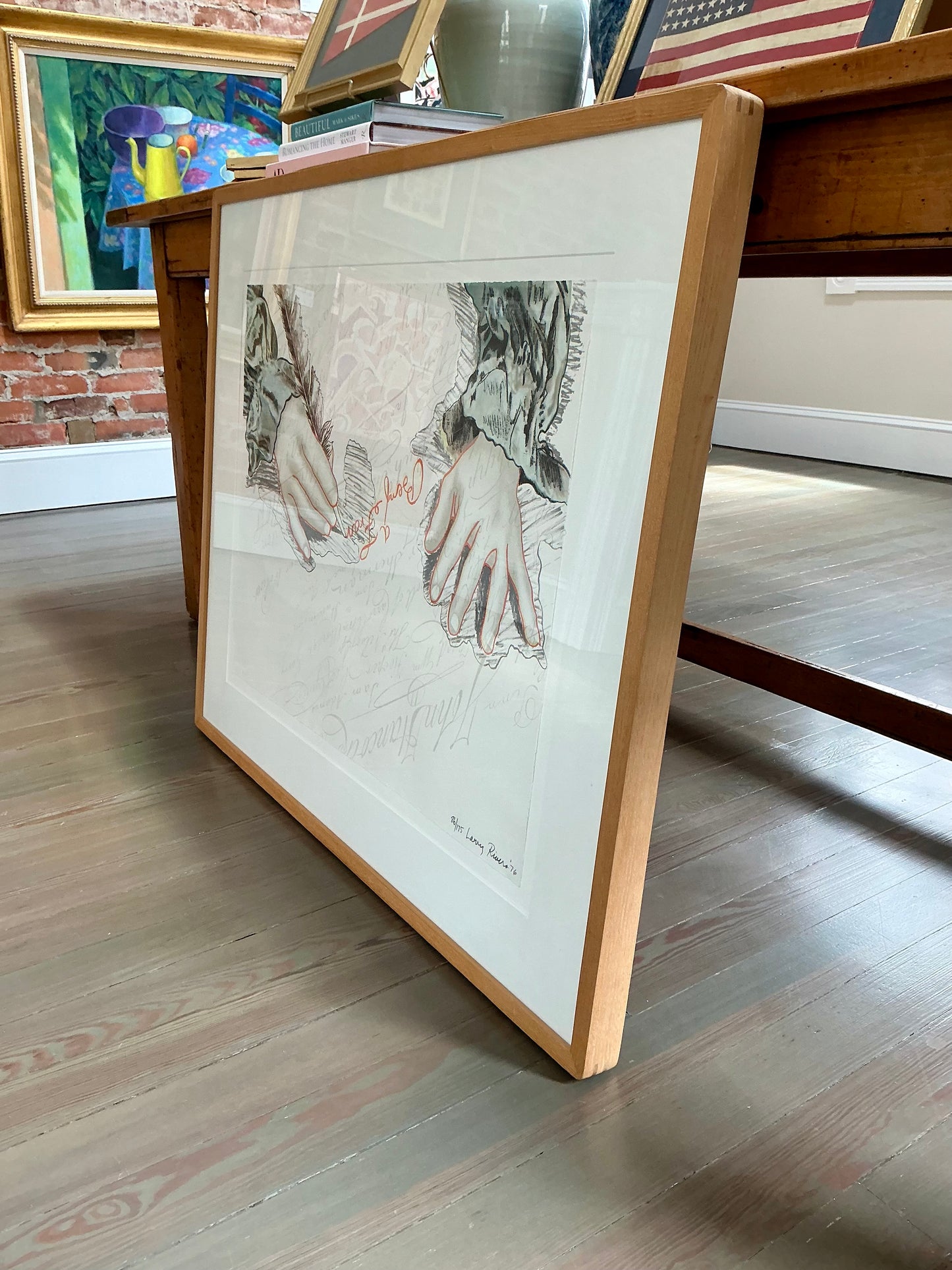 Larry Rivers Big B Signs Up Ben Franklin Bicentennial Lithograph in Wood Frame
