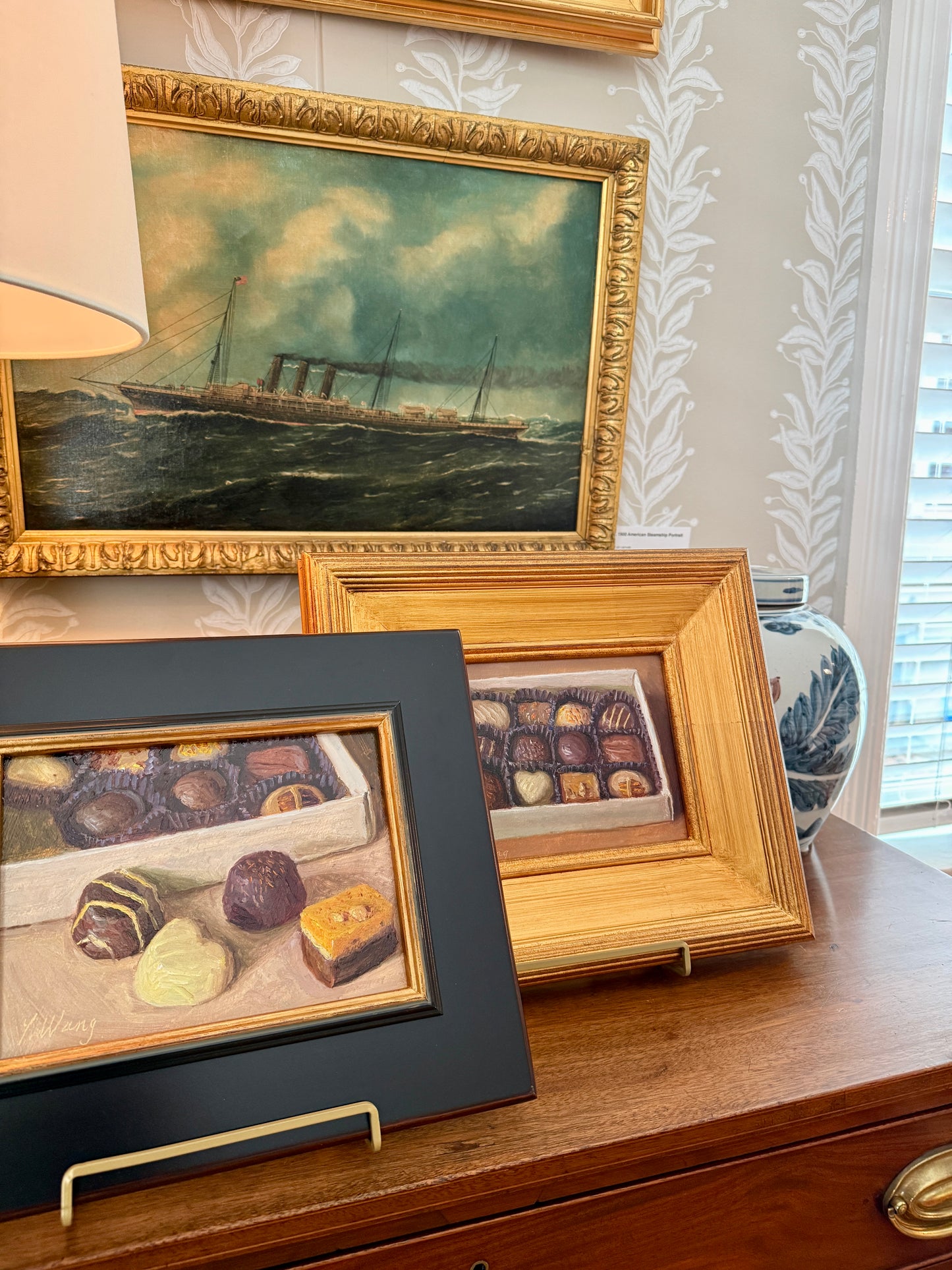 Youqing Wang Box of Chocolates Still Life Oil Painting in Gold Frame