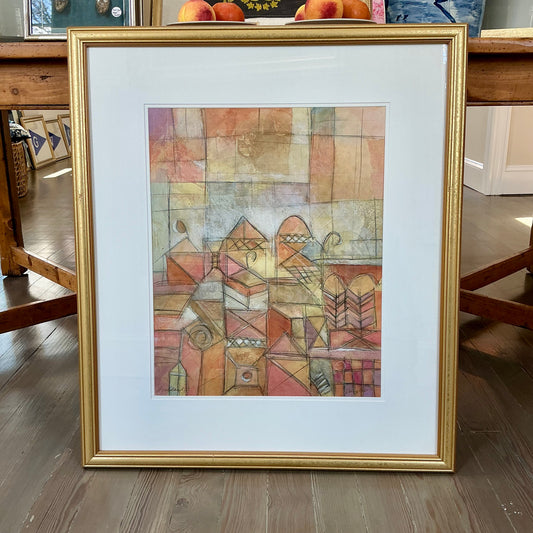 John Douglas Homeland I Abstract Cityscape Mixed Media in Gold Frame