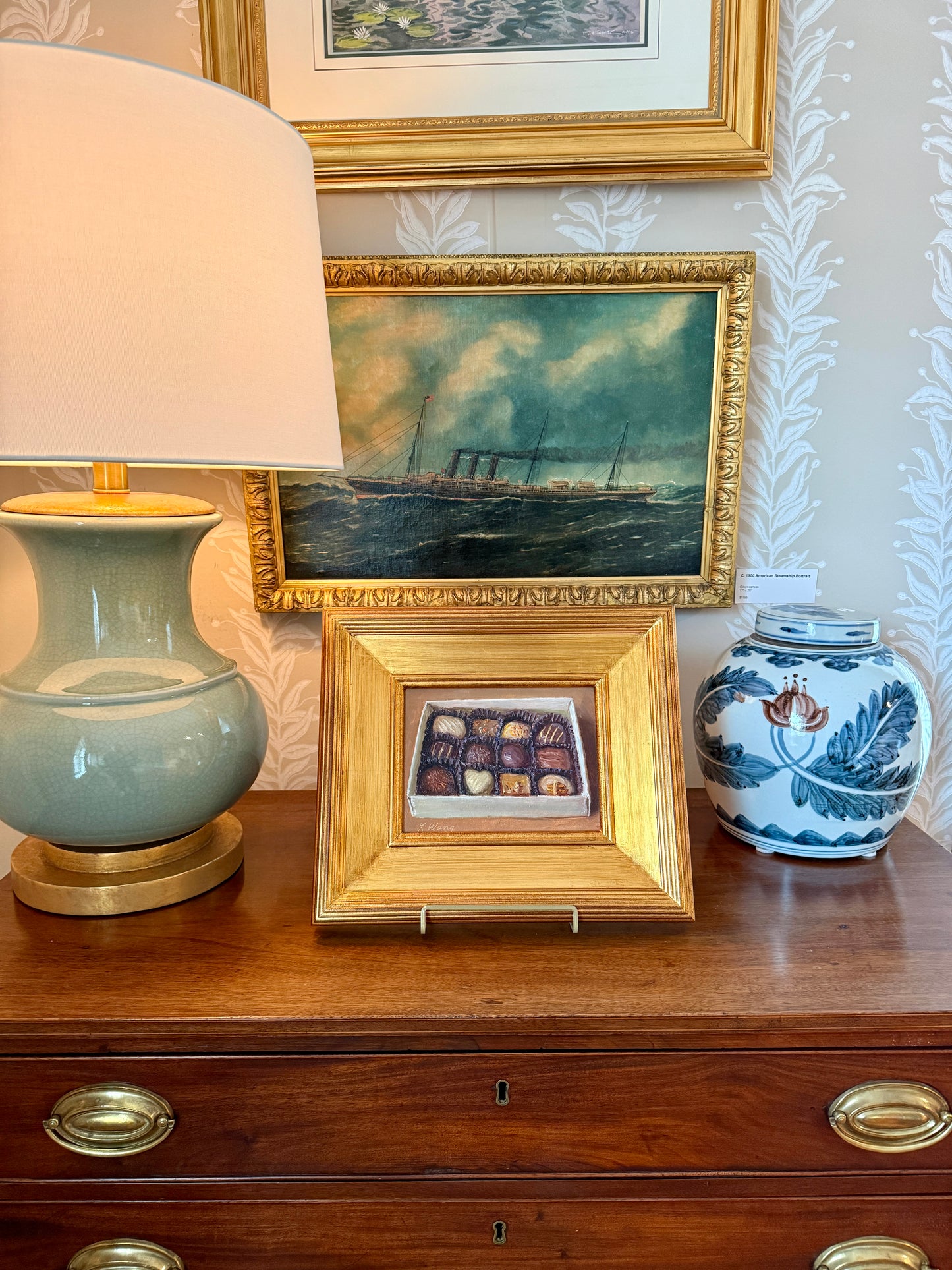 Youqing Wang Box of Chocolates Still Life Oil Painting in Gold Frame