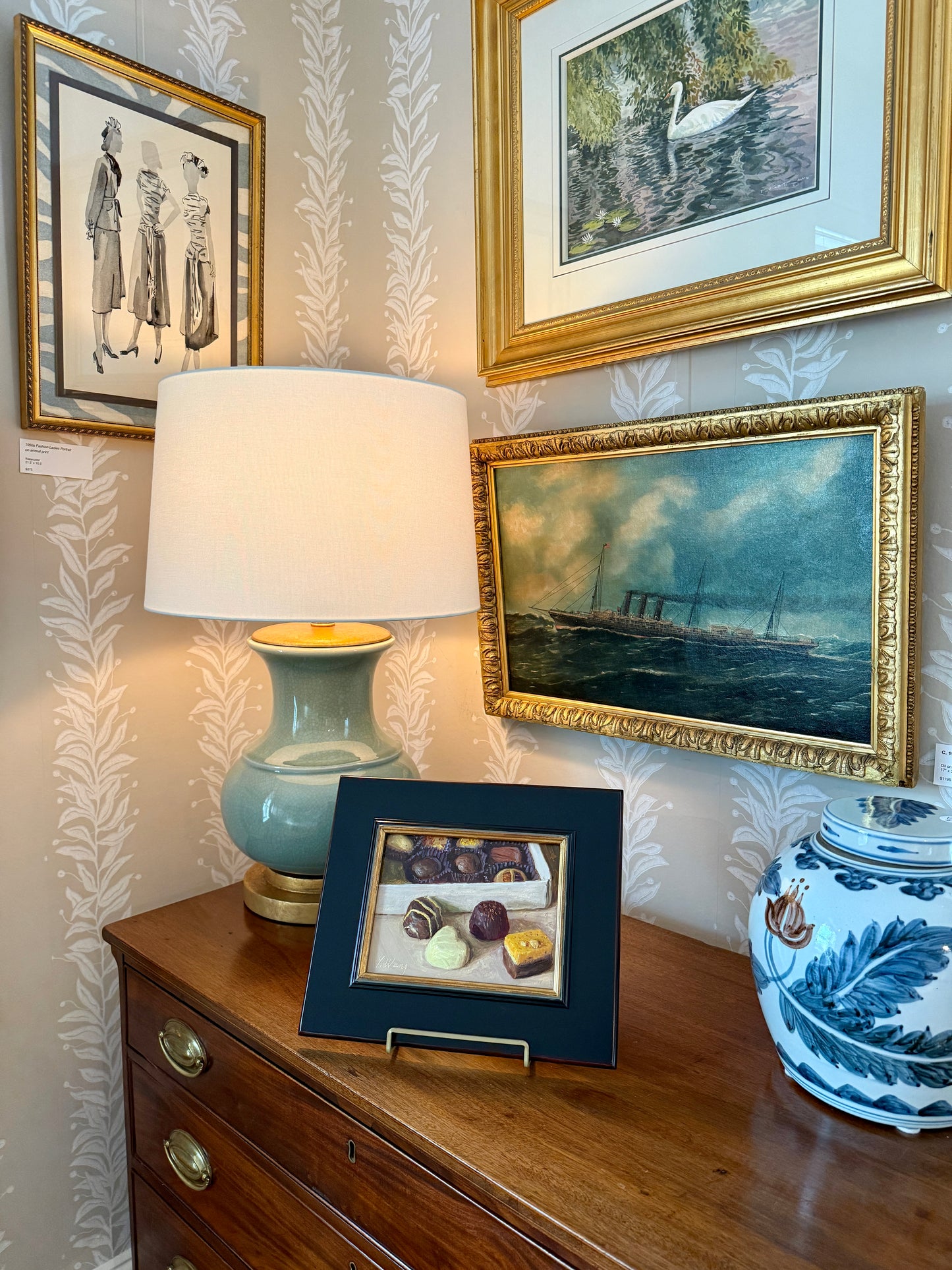 Youqing Wang Box of Chocolates Still Life Oil Painting in Black and Gold Frame