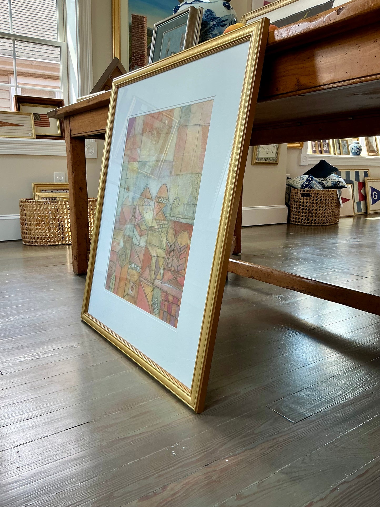 John Douglas Homeland I Abstract Cityscape Mixed Media in Gold Frame