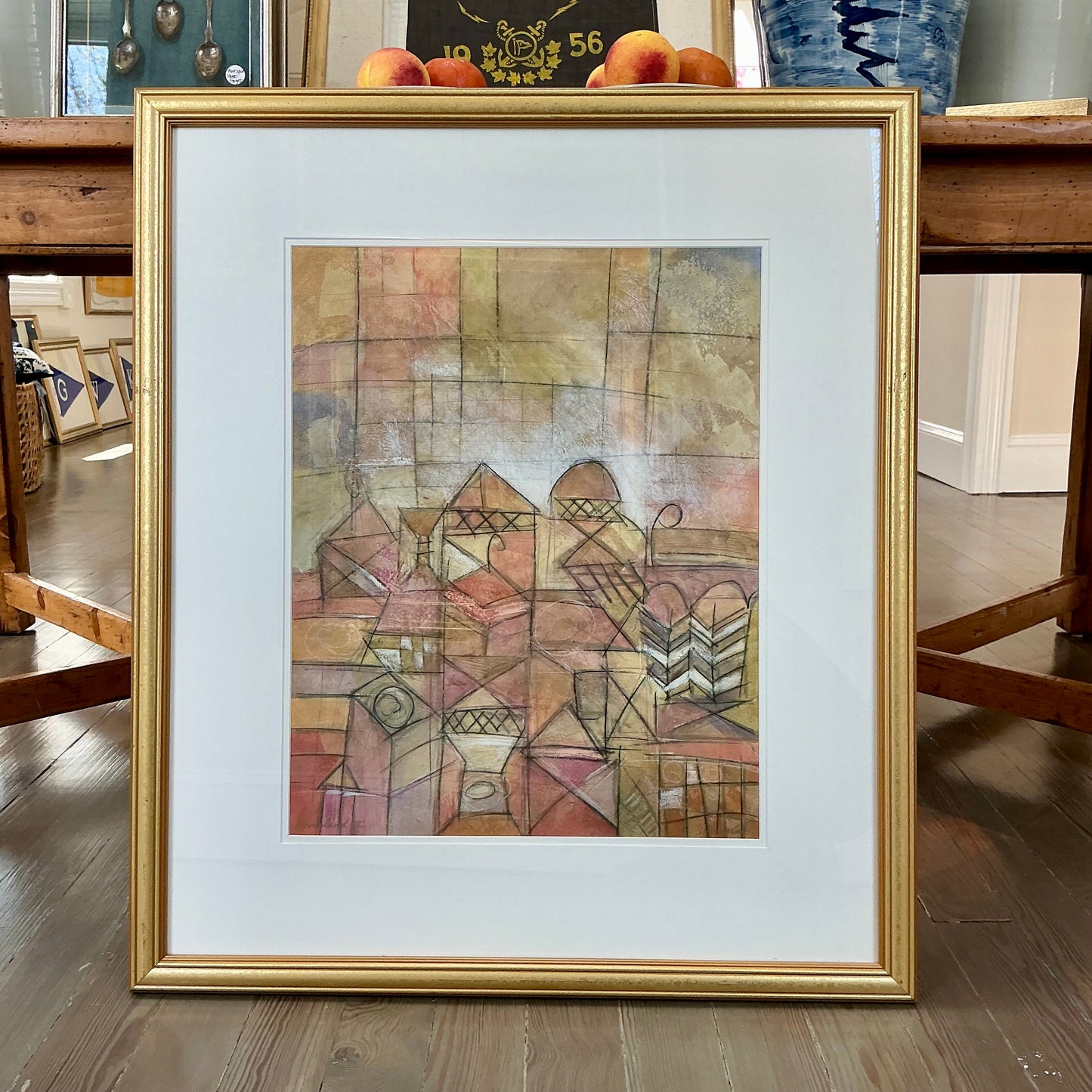 John Douglas Homeland II Abstract Cityscape Mixed Media in Gold Frame