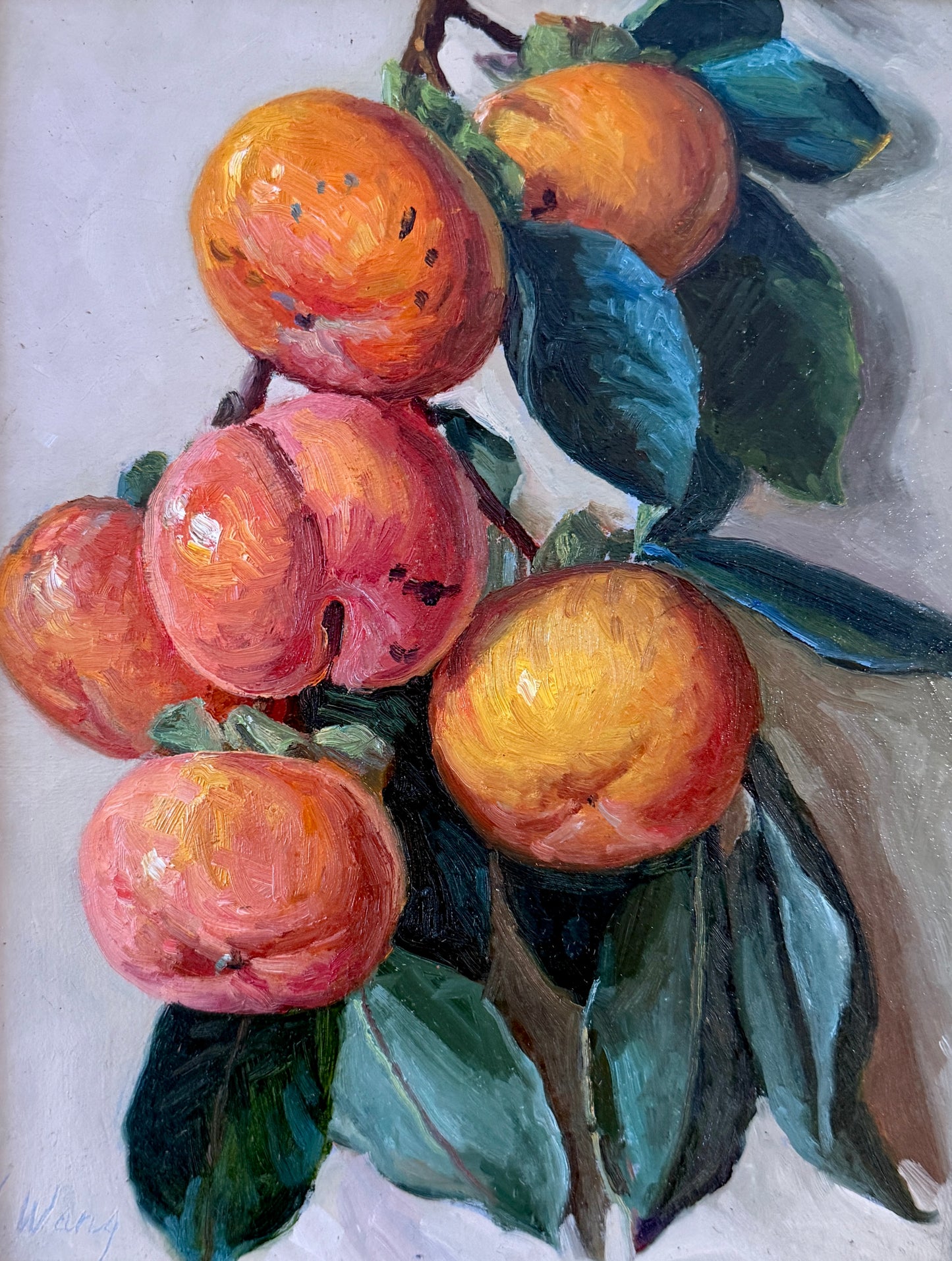 Youqing Wang Hanging Clementines Still Life Oil Painting in Gold Frame