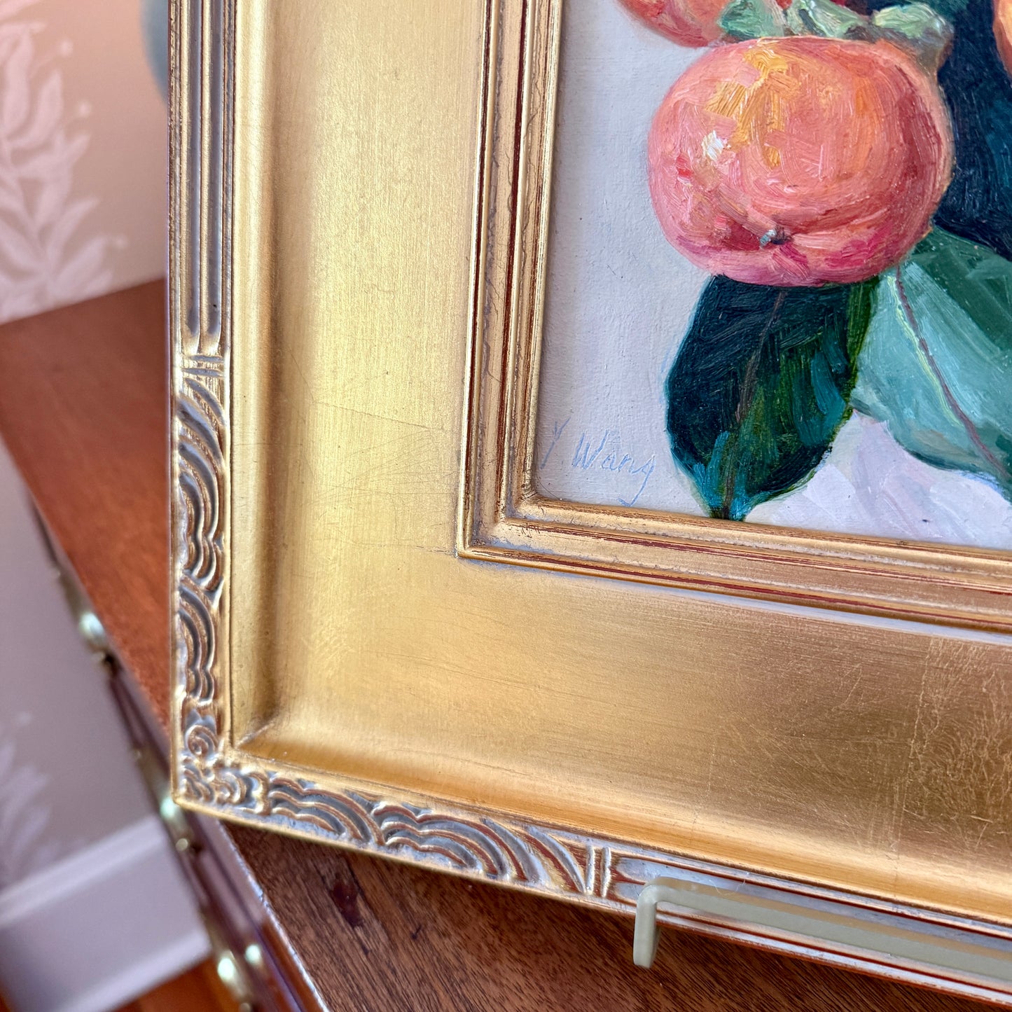 Youqing Wang Hanging Clementines Still Life Oil Painting in Gold Frame