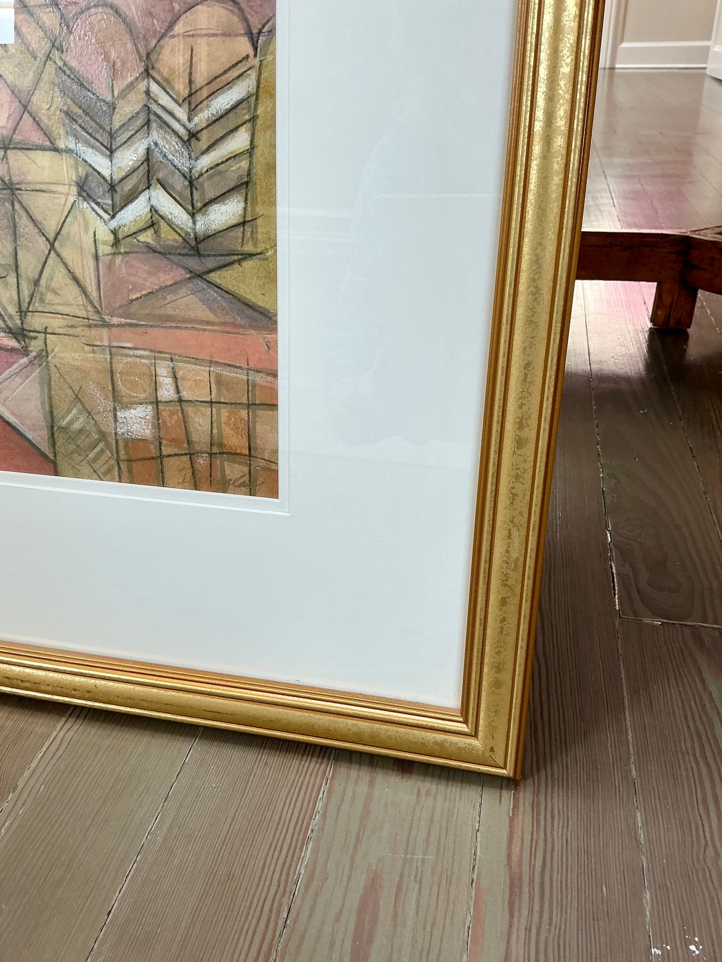 John Douglas Homeland II Abstract Cityscape Mixed Media in Gold Frame