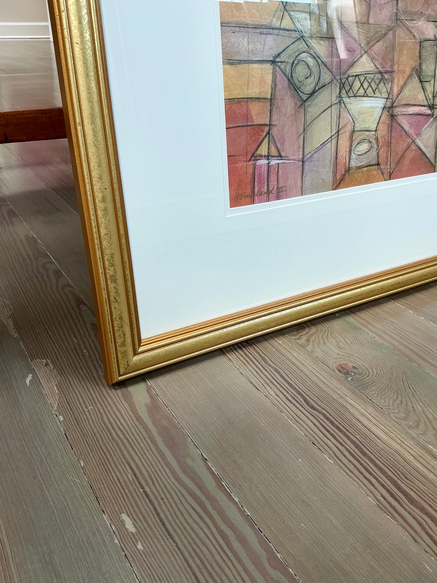 John Douglas Homeland II Abstract Cityscape Mixed Media in Gold Frame