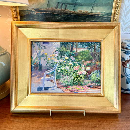 Youqing Wang A Seat in the Garden Oil Painting in Gold Frame