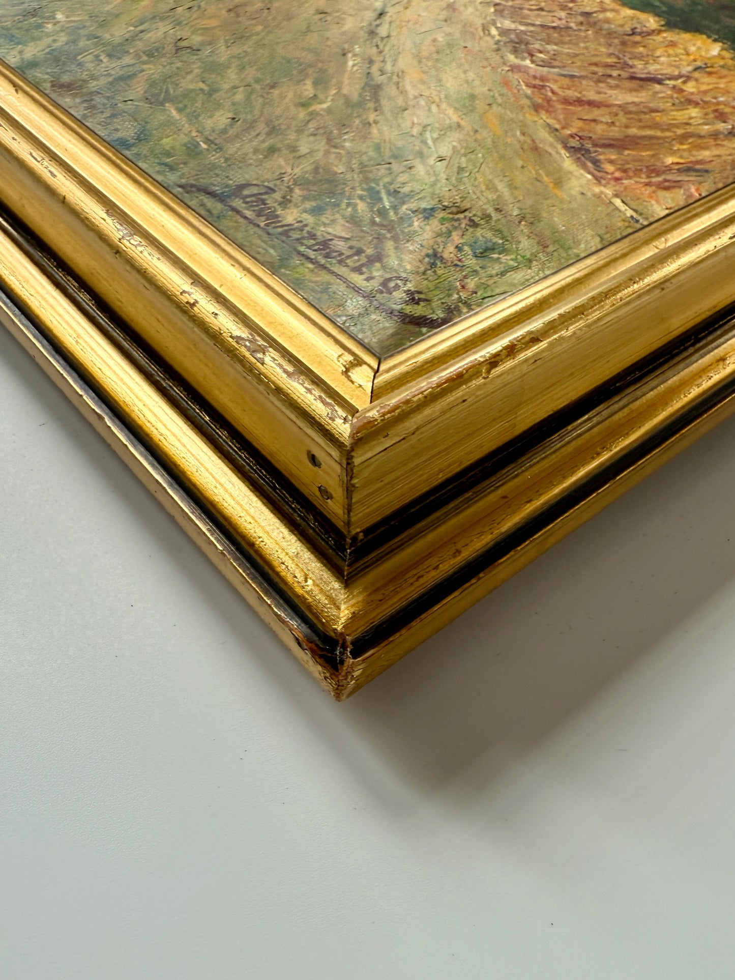 1964 Hillside Evergreen Landscape Oil Painting in Gold Frame