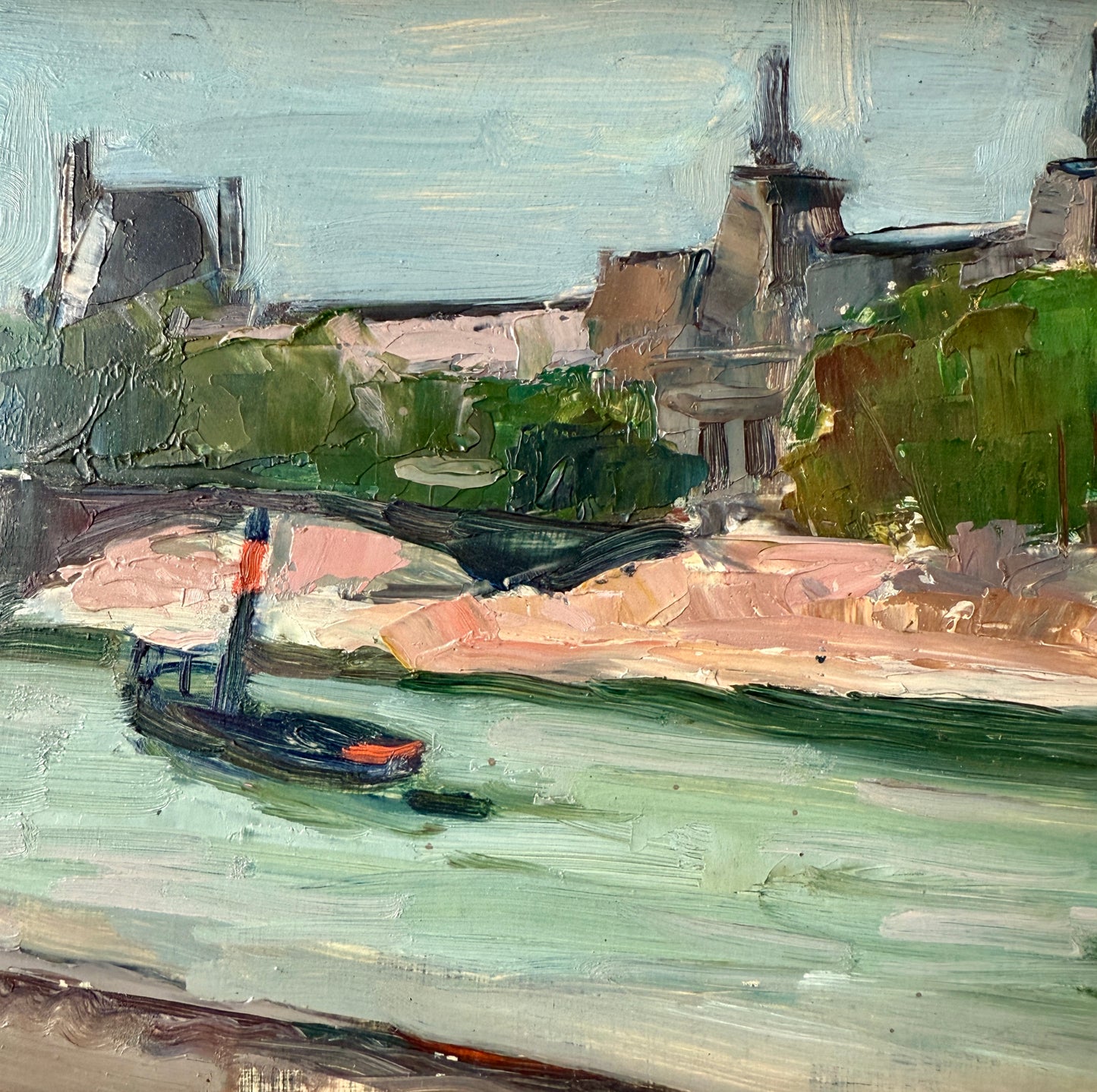 Paul Wescott The Louvre from the Seine River Paris, France Oil Painting in Gold Frame