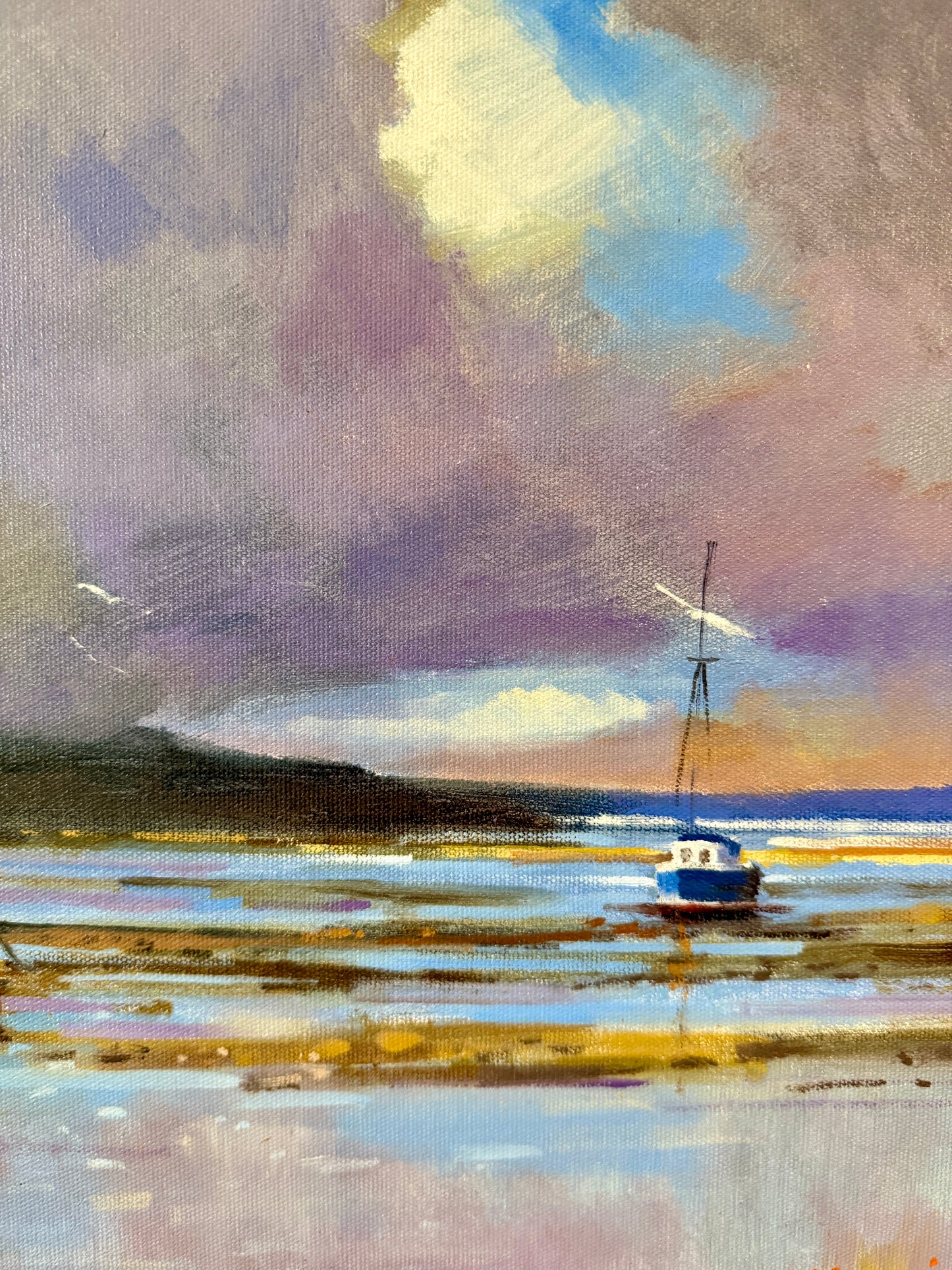 Zlatan Pilipovic Harbor Reflections Seascape Oil Painting in Gold Frame