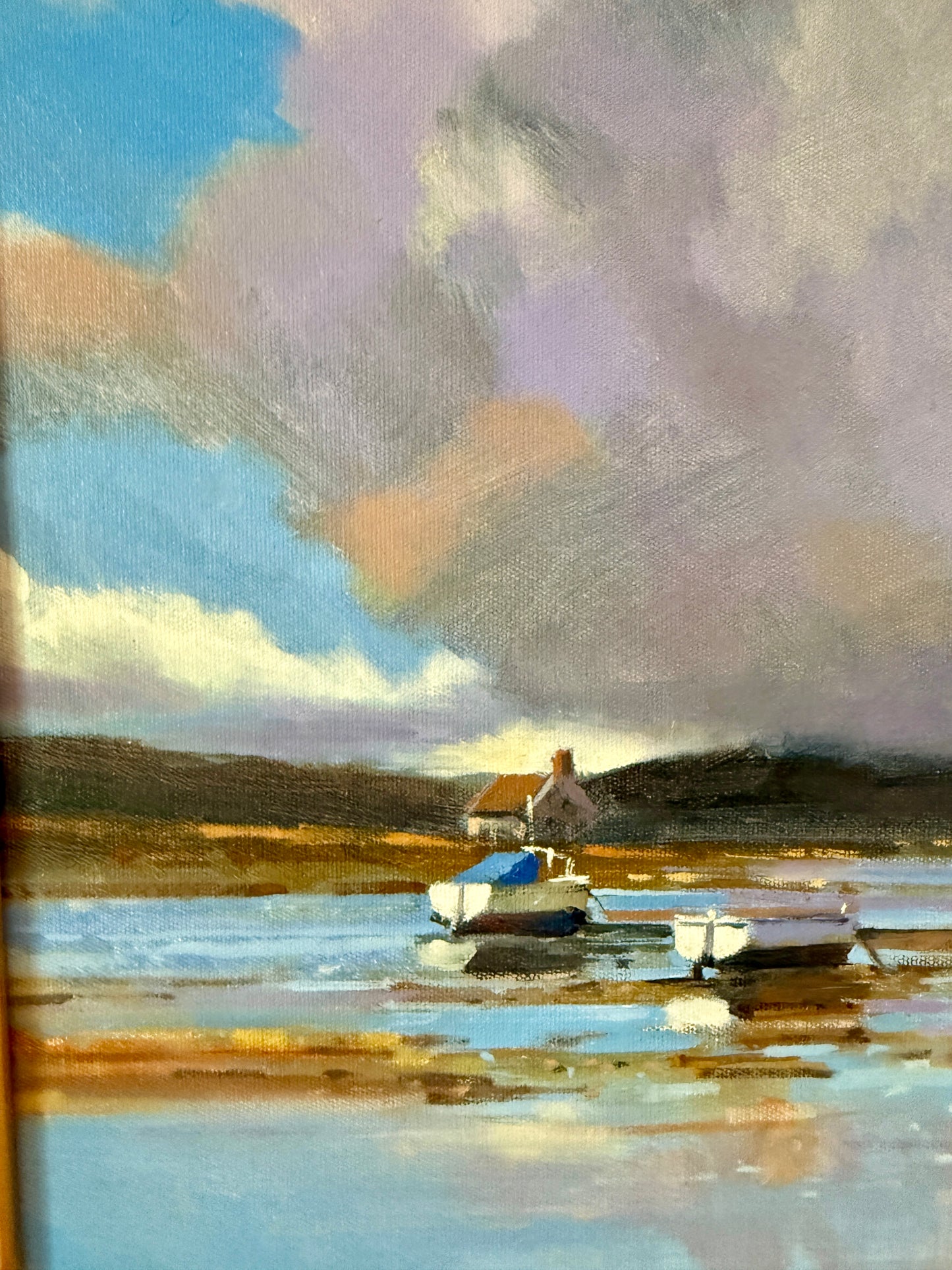 Zlatan Pilipovic Harbor Reflections Seascape Oil Painting in Gold Frame
