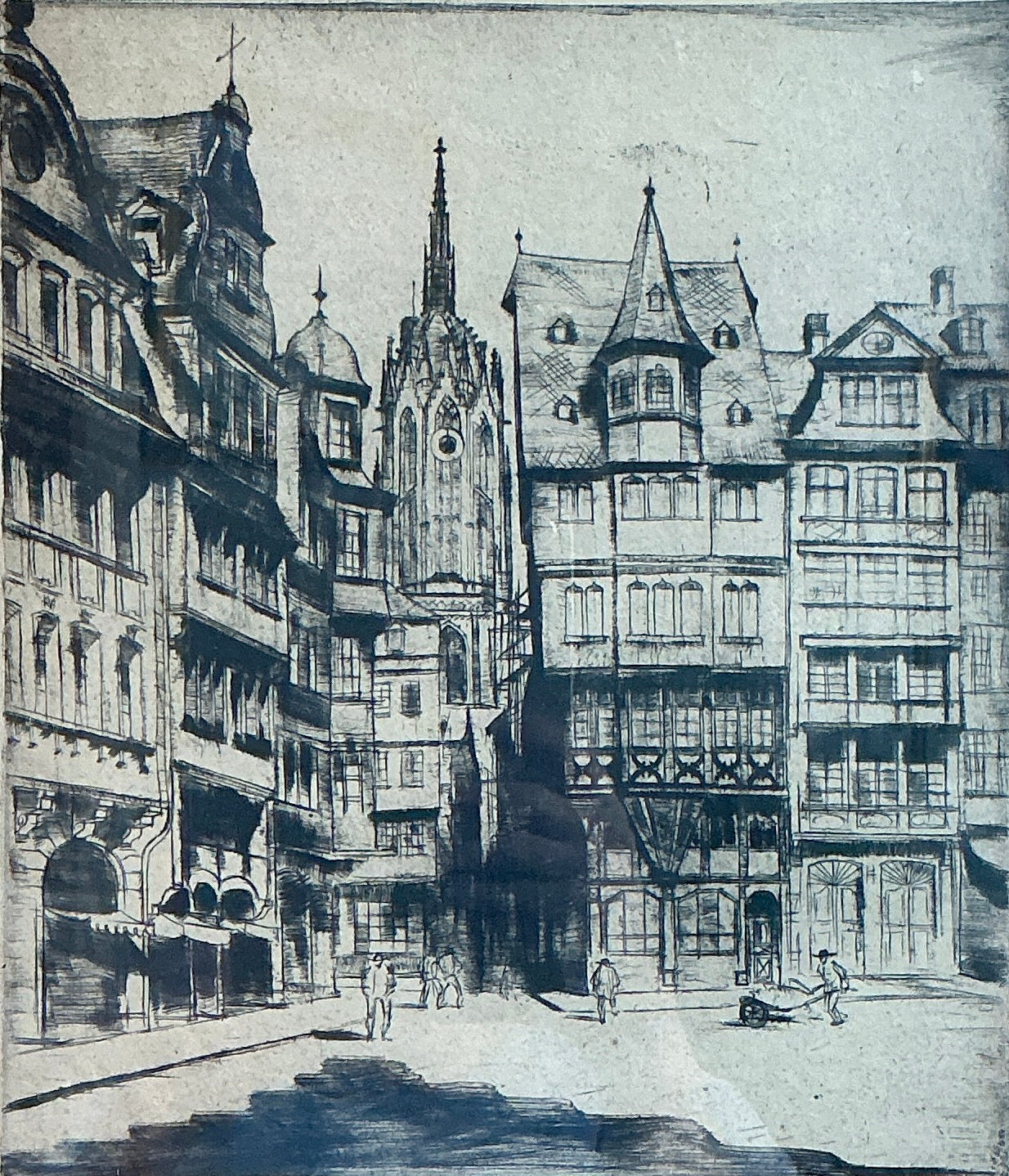 Sepp Frank Ethcing Frankfurt Germany Cityscape in Black Wood Frame