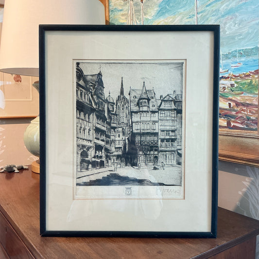Sepp Frank Ethcing Frankfurt Germany Cityscape in Black Wood Frame