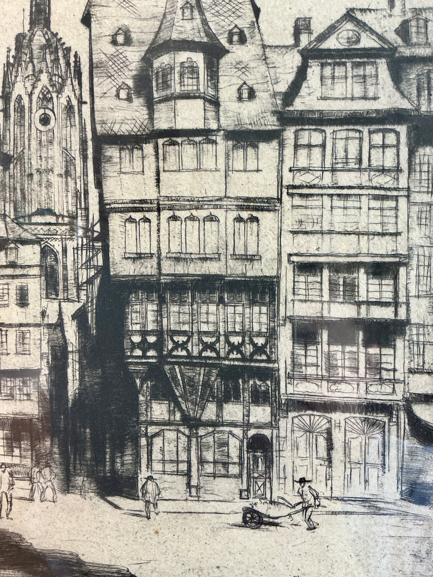 Sepp Frank Ethcing Frankfurt Germany Cityscape in Black Wood Frame