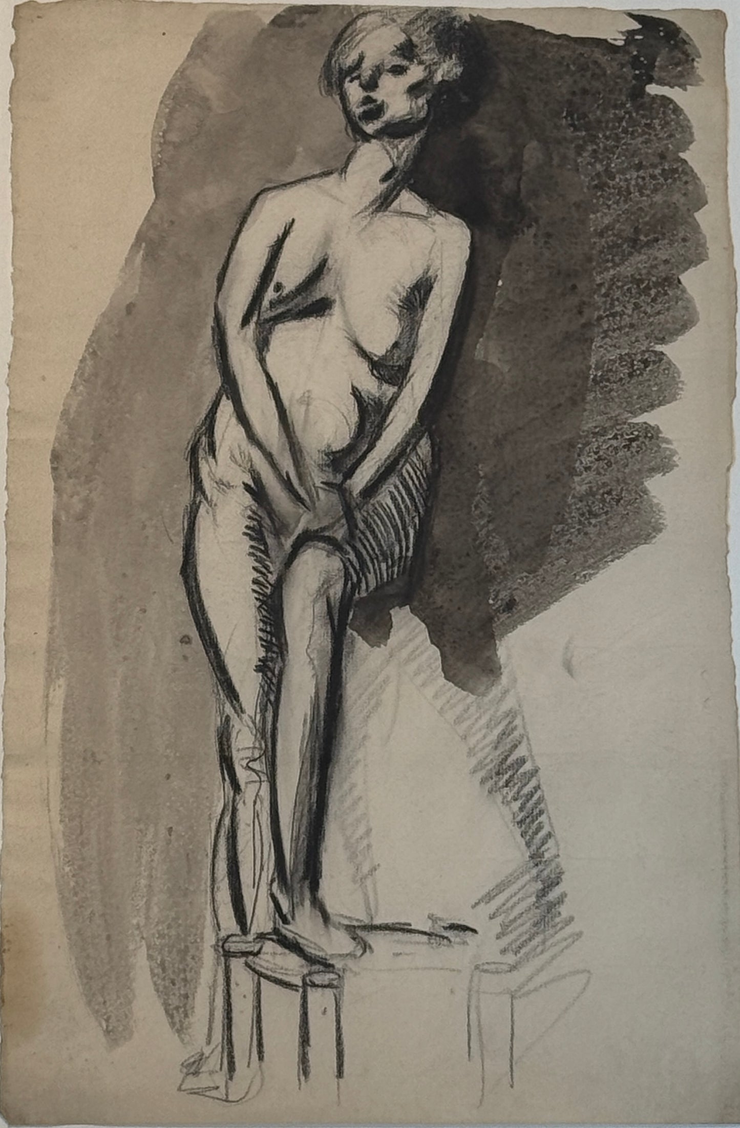 Arthur Beecher Carles Watercolor and Chalk Nude Female Portrait Painting in Custom Frame