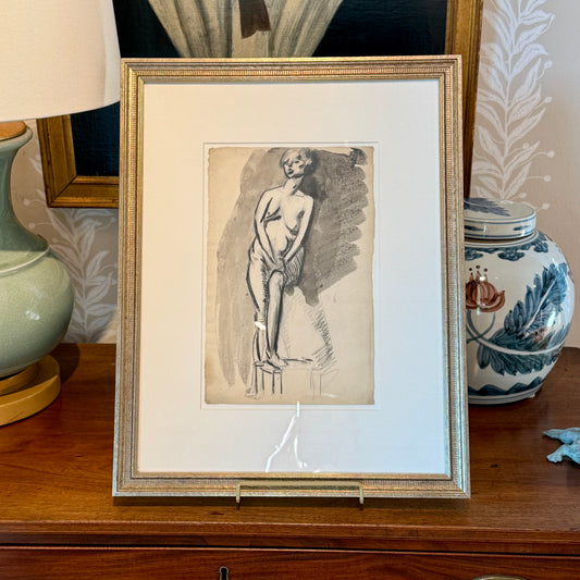 Arthur Beecher Carles Watercolor and Chalk Nude Female Portrait Painting in Custom Frame