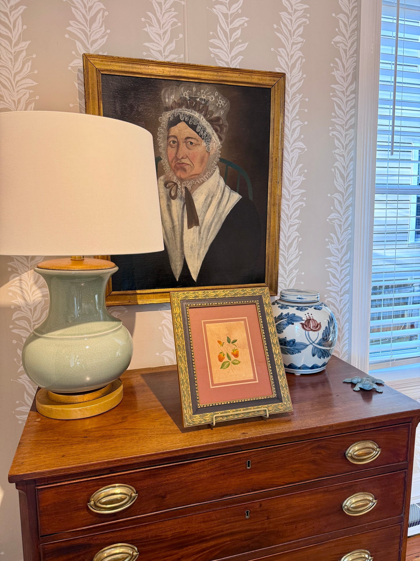 19th Century Strawberries on Velvet Theorem Oil Painting in Gold Carved Frame