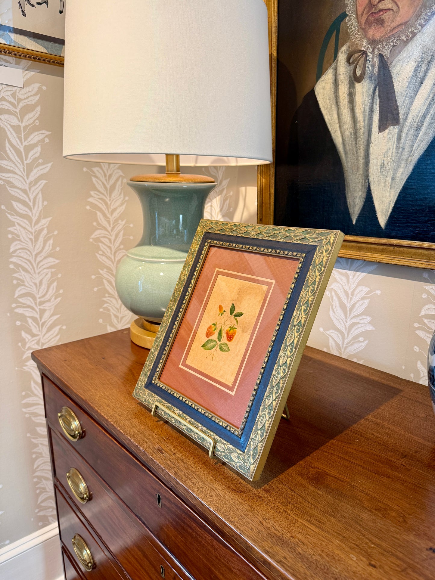 19th Century Strawberries on Velvet Theorem Oil Painting in Gold Carved Frame