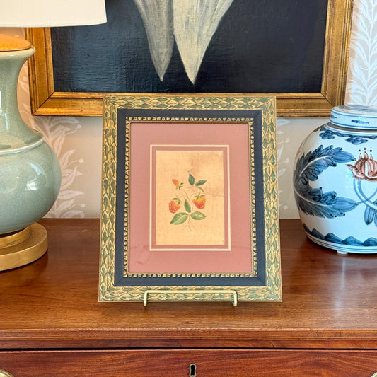 19th Century Strawberries on Velvet Theorem Oil Painting in Gold Carved Frame