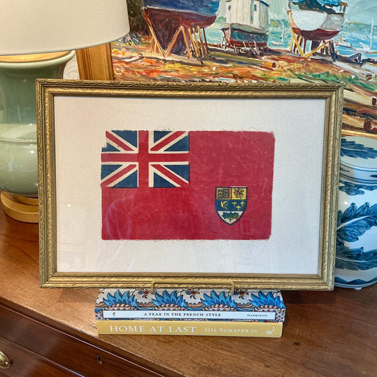 Old Maritime Canadian Ensign Flag on Ivory Duck Cloth in Antique Gold Frame