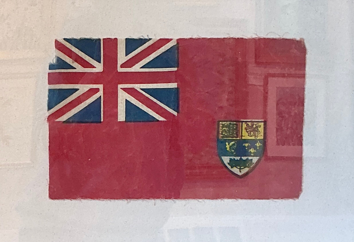 Old Maritime Canadian Ensign Flag on Ivory Duck Cloth in Antique Gold Frame