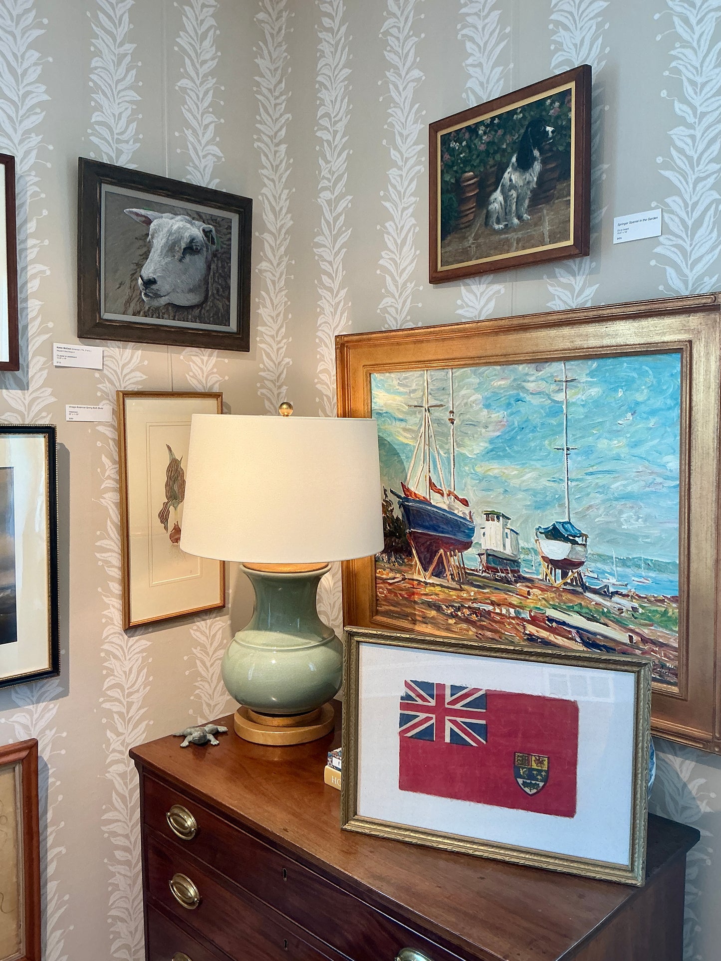 Old Maritime Canadian Ensign Flag on Ivory Duck Cloth in Antique Gold Frame