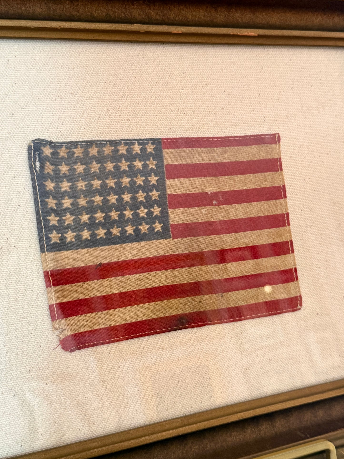 Old 48 Star American Parade Flag on Natural Twill in 19th Century Carved Frame