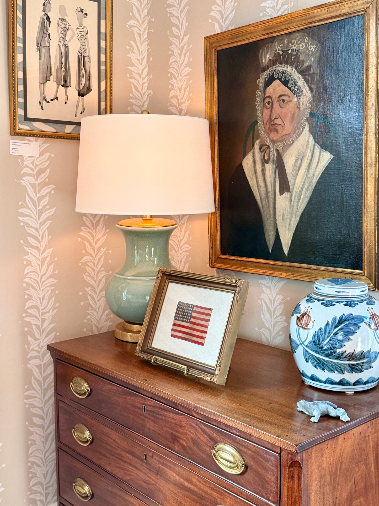 Old 48 Star American Parade Flag on Natural Twill in 19th Century Carved Frame