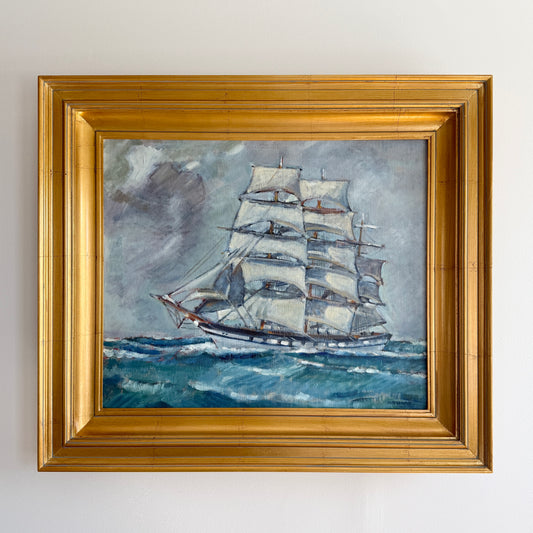 Ruth Wilcox Full Rigger Large American Clipper Ship Portrait Oil Painting in Gold Frame
