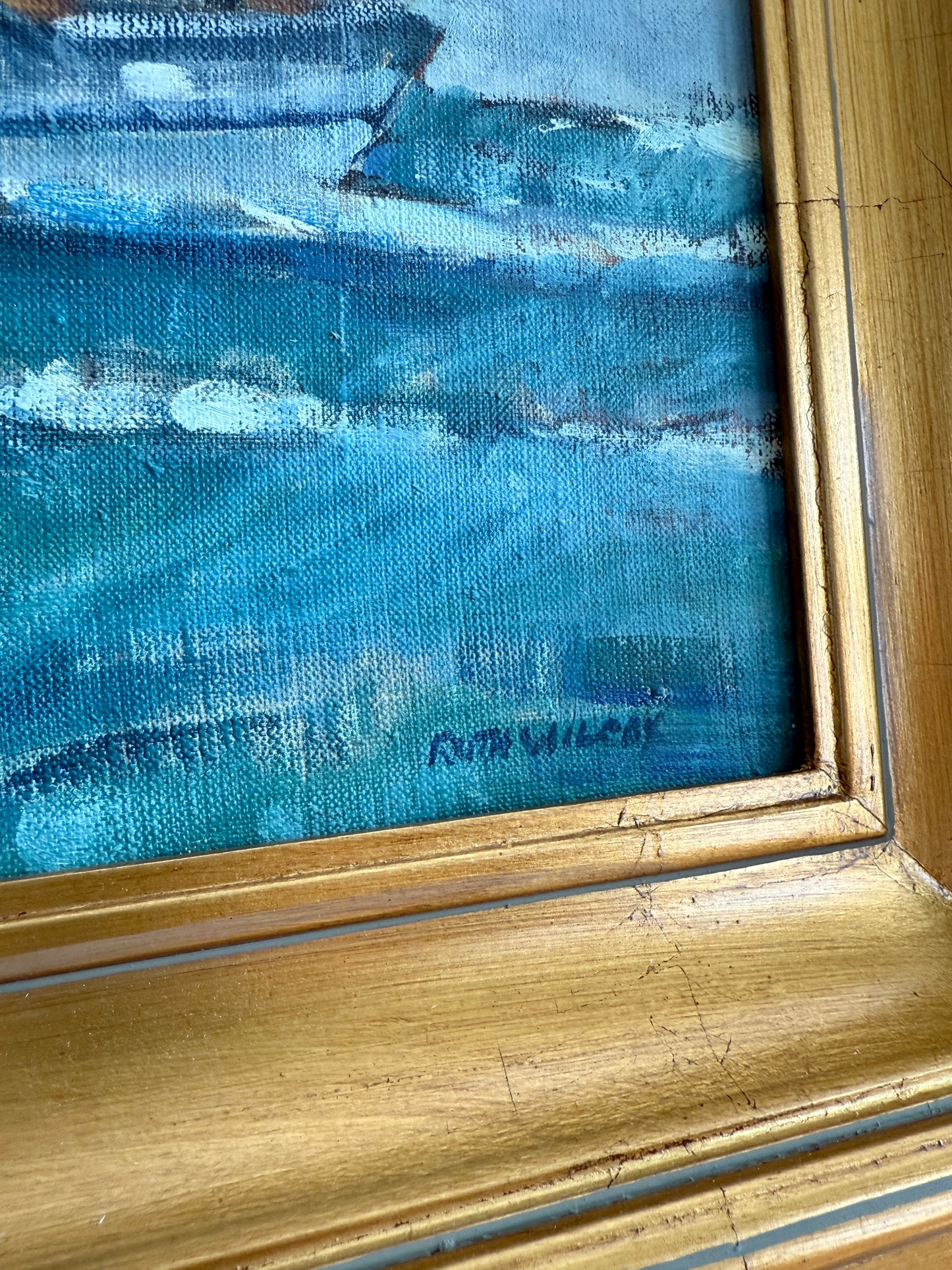 Ruth Wilcox Full Rigger Large American Clipper Ship Portrait Oil Painting in Gold Frame