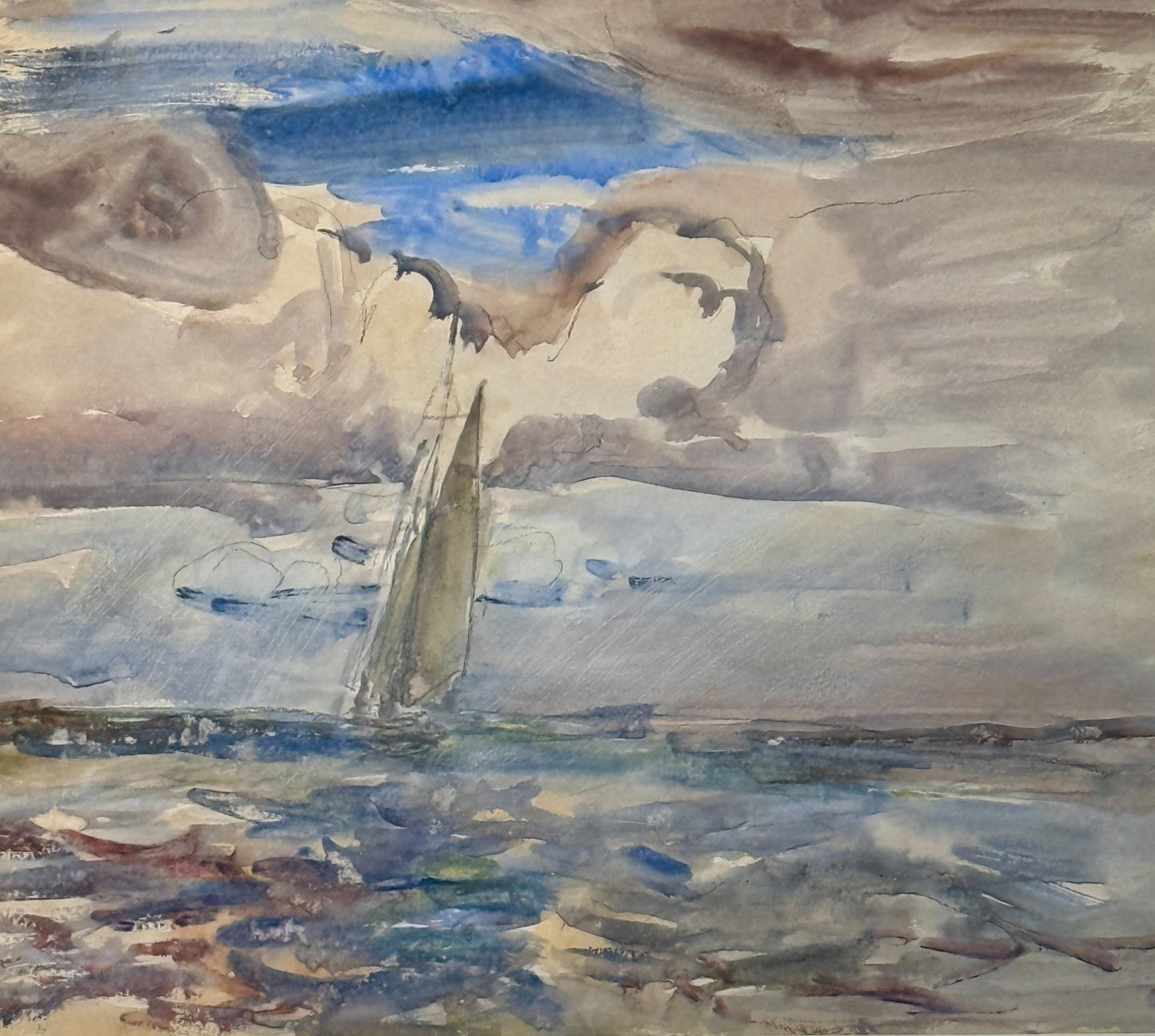 Robert Graham Dryden Alexander Slanting Sails Sailboat in Seascape Watercolor Painting in Gold Frame