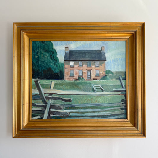 Ruth Wilcox Stone House at Bull Run Manassas, Virginia Oil Painting in Gold Frame