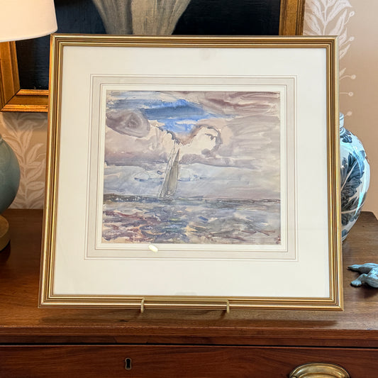 Robert Graham Dryden Alexander Slanting Sails Sailboat in Seascape Watercolor Painting in Gold Frame