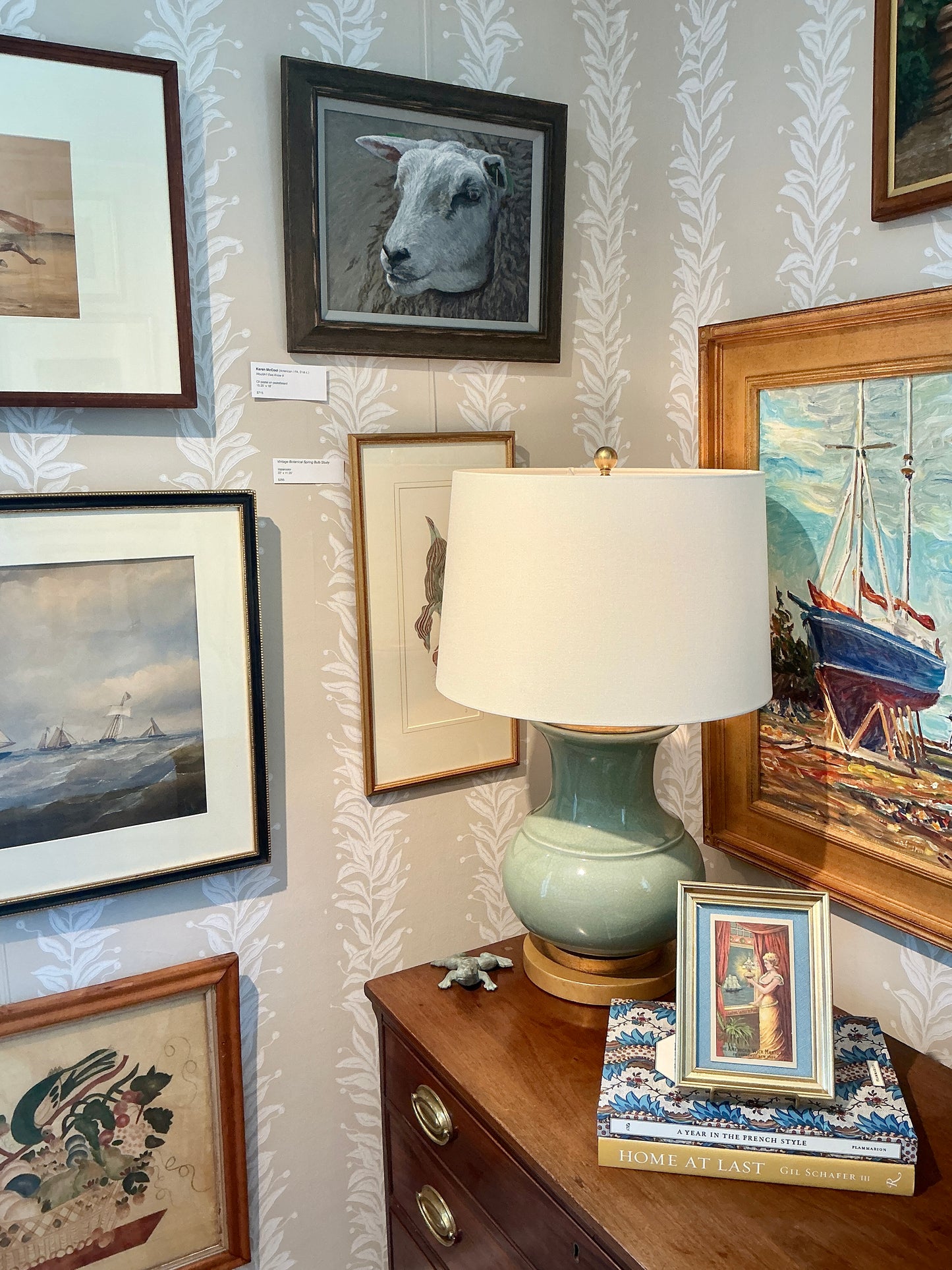 Antique American Wick Manufacturing Co. Ship Homecoming Advertisement on Light Blue Twill in Gold Frame