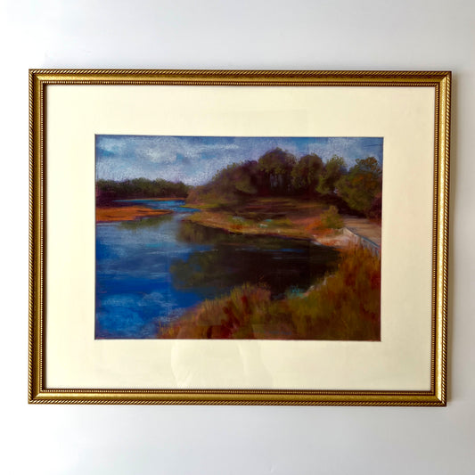 Rebecca Yates Shorb Pastel Marsh Landscape in Gold Rope Frame