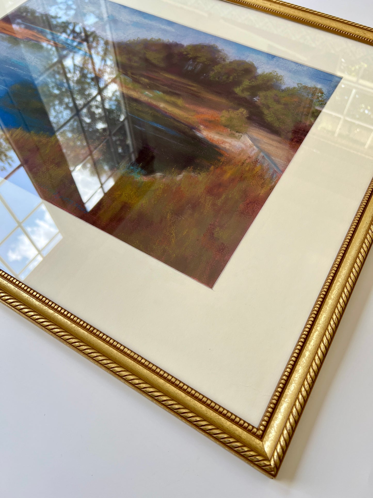 Rebecca Yates Shorb Pastel Marsh Landscape in Gold Rope Frame