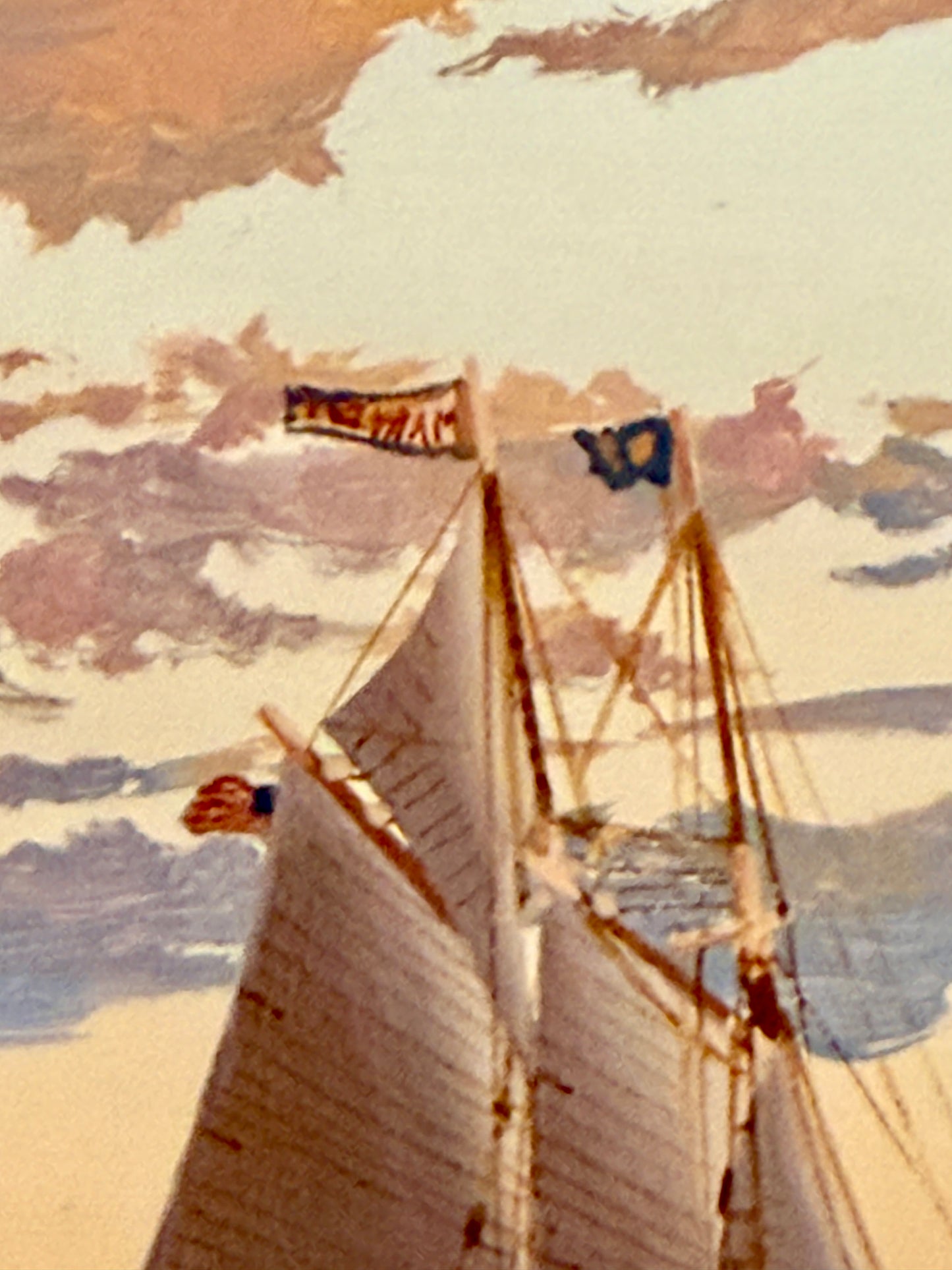 John Atwater Schooners Off Shipley Point Maine Seascape Oil Painting in Gold Frame