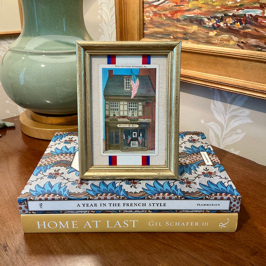 Betsy Ross House Postcard on Ivory Duck Cloth in Gold Frame