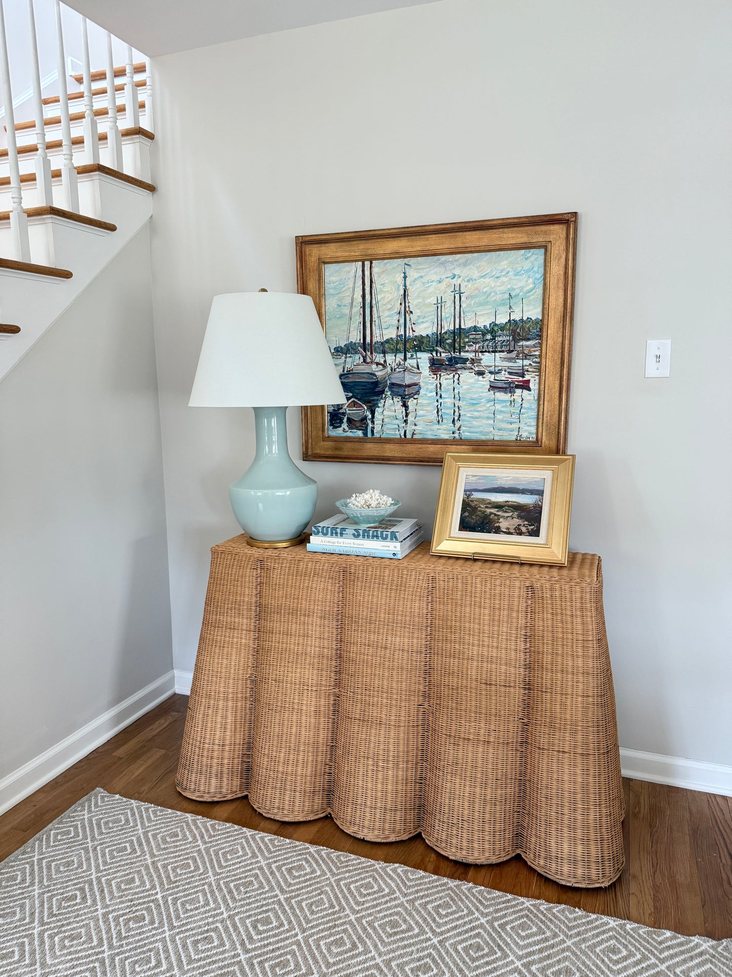 Edmund Jordan Fishing Cove Southport Island, Maine Oil Painting in Gold Frame