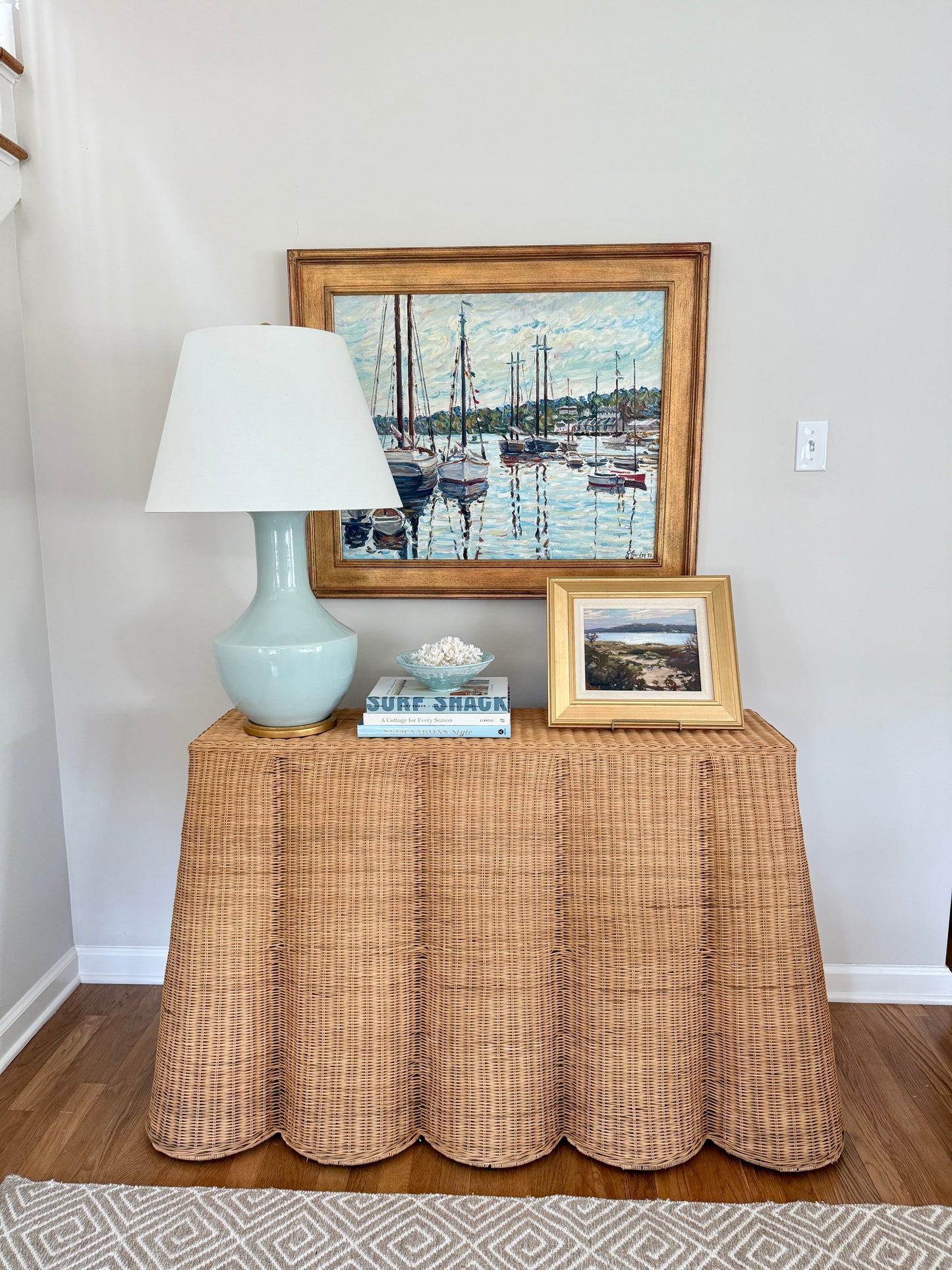 Edmund Jordan Camden Harbor Maine Overcast Morning Oil Painting in Gold Frame